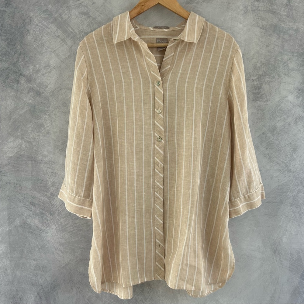 Striped Beige Button-Up Shirt (Brand New)